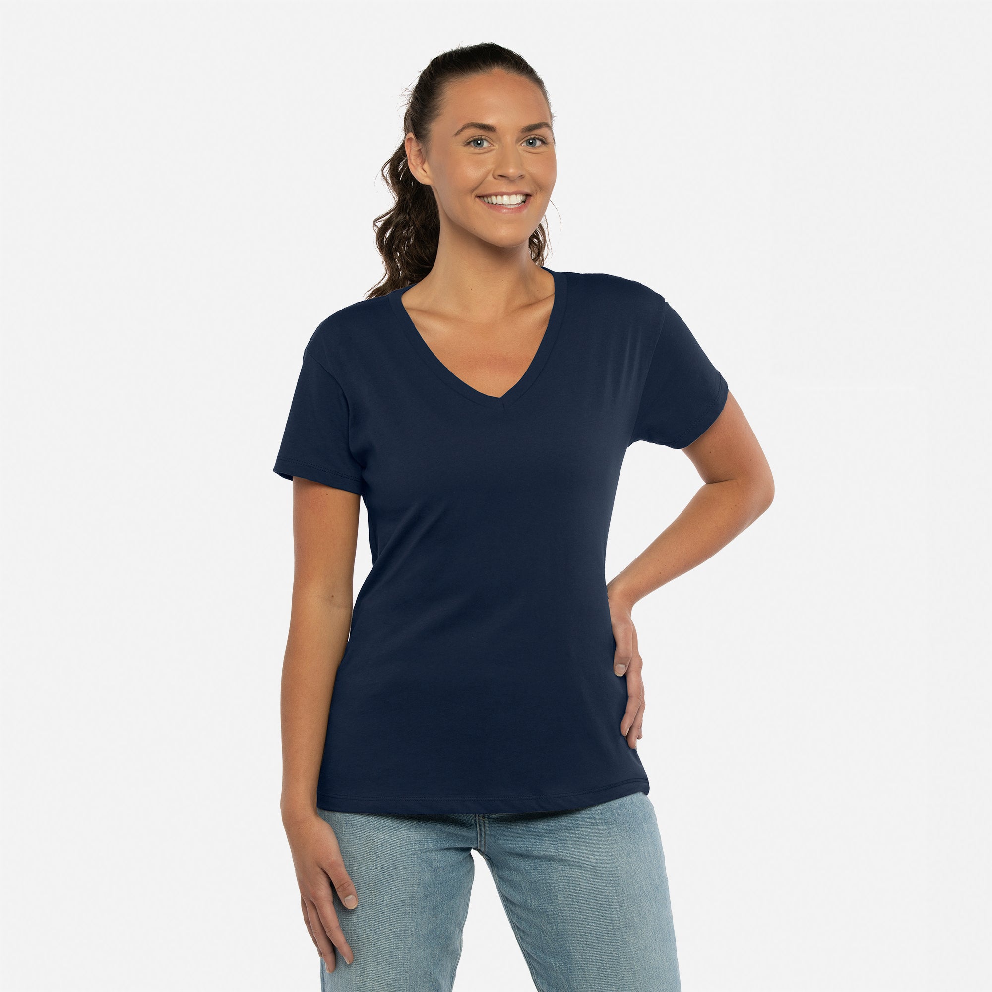 Cotton V-Neck T-Shirt Midnight Navy 3940 Next Level Apparel