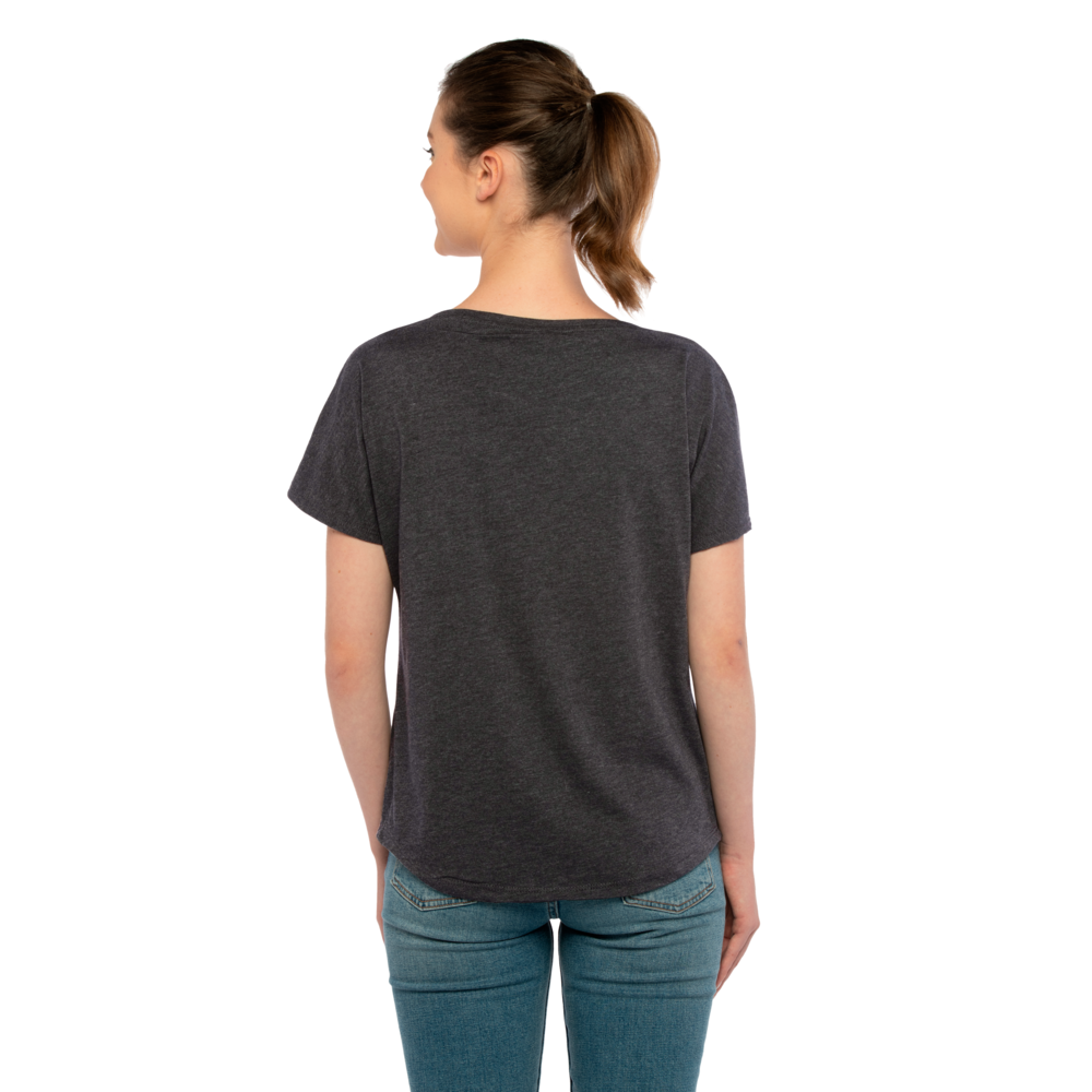 Our Women's Tri-Blend Dolman T-shirt is inspired by loungewear and offers a relaxed, yet feminine fit that is tailored just for her with great movement for maximum comfort. Available in assorted heather colors that give it a soft, vintage
look with premium detailing like a 1x1 Baby Ribbed set-in wide scoop neck with front cover stitching, hemmed Dolman sleeves, side
seams and straight bottom hem.