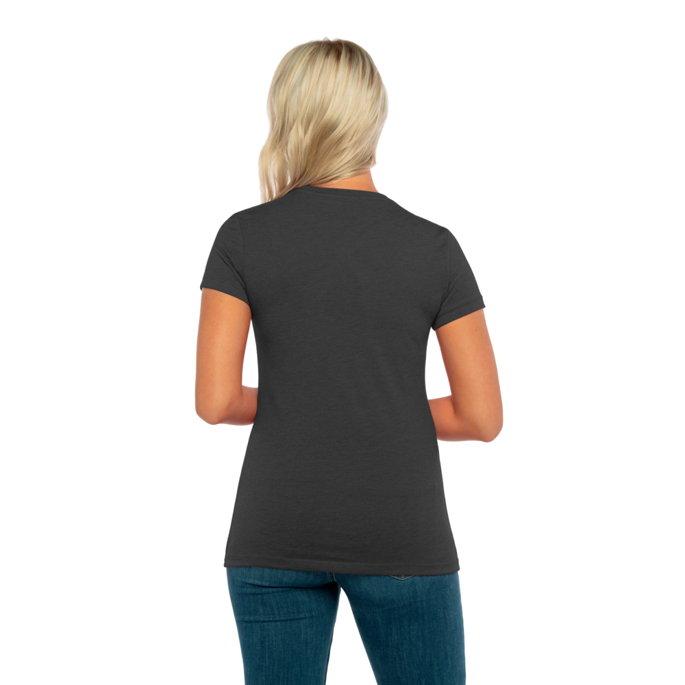 Our Women's Tri-Blend T-shirt is tailored specifically for her with a feminine shape. This T-shirt is about as soft as they come, just like the rest of our Tri-Blend Collection, with a silky hand-feel, great drape, stretch and recovery. It's premium details complete this vintage look with 1x1 Baby Ribbed set-in crew neck with front cover stitching, hemmed sleeves, side seams and a finished straight bottom hem.
