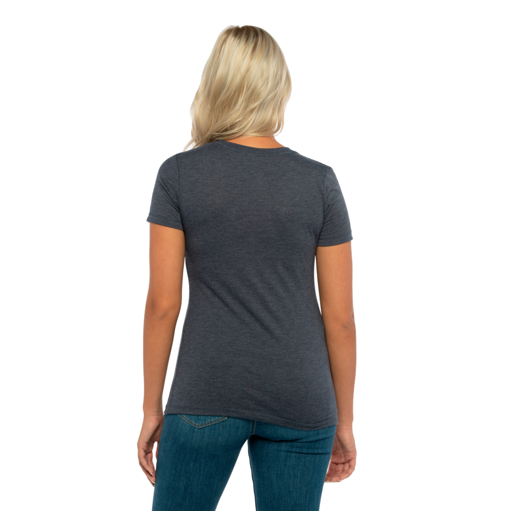 Our Women's Tri-Blend T-shirt is tailored specifically for her with a feminine shape. This T-shirt is about as soft as they come, just like the rest of our Tri-Blend Collection, with a silky hand-feel, great drape, stretch and recovery. It's premium details complete this vintage look with 1x1 Baby Ribbed set-in crew neck with front cover stitching, hemmed sleeves, side seams and a finished straight bottom hem.