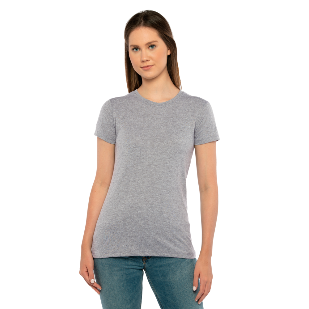 Our Women's Tri-Blend T-shirt is tailored specifically for her with a feminine shape. This T-shirt is about as soft as they come, just like the rest of our Tri-Blend Collection, with a silky hand-feel, great drape, stretch and recovery. It's premium details complete this vintage look with 1x1 Baby Ribbed set-in crew neck with front cover stitching, hemmed sleeves, side seams and a finished straight bottom hem.