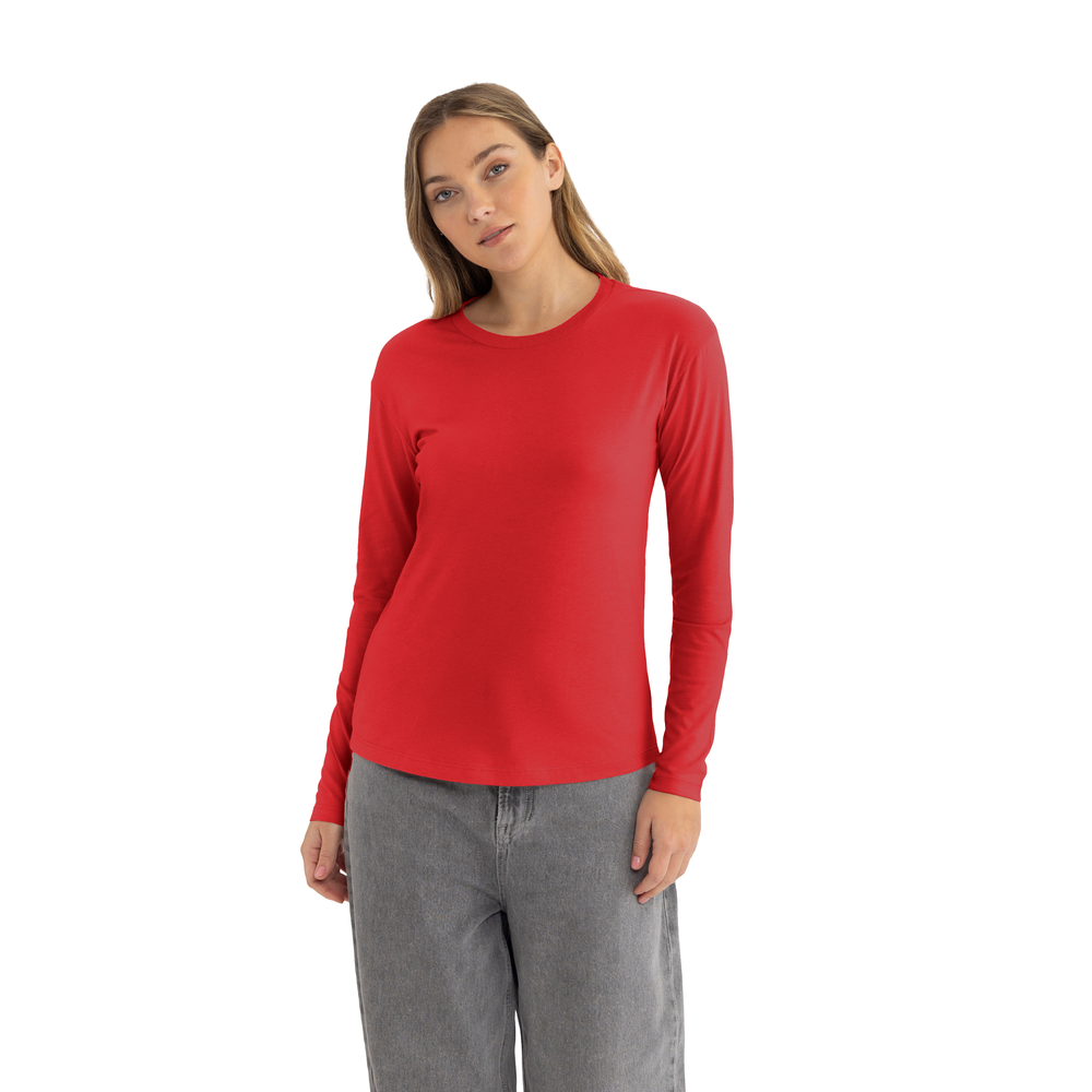 Women's Cotton Relaxed Long Sleeve T-Shirt - Red | 3911