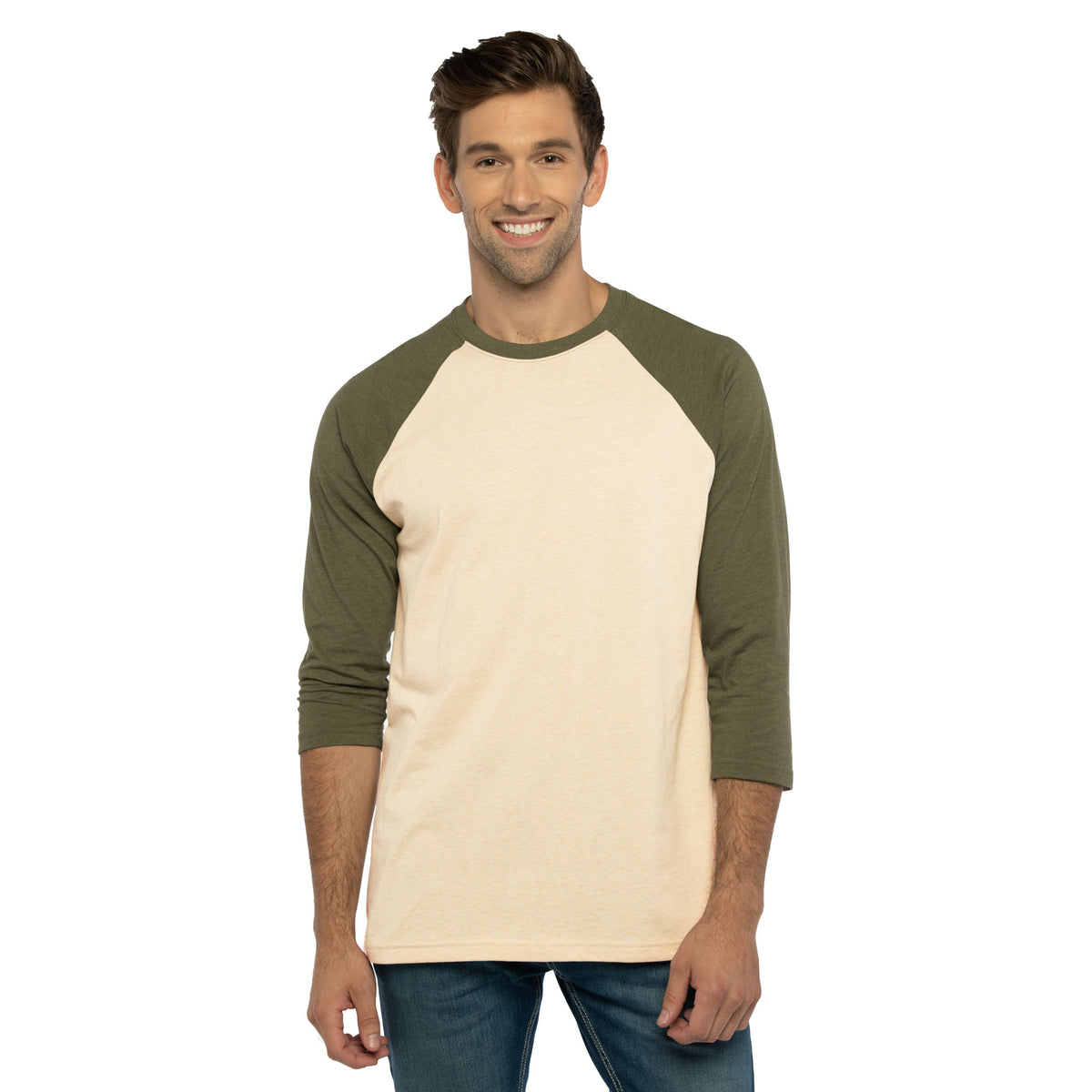 Men's USMC Marines Army Raglan T-Shirt - 3/4 Sleeves, Black, XL, Preshrunk Cotton Jersey