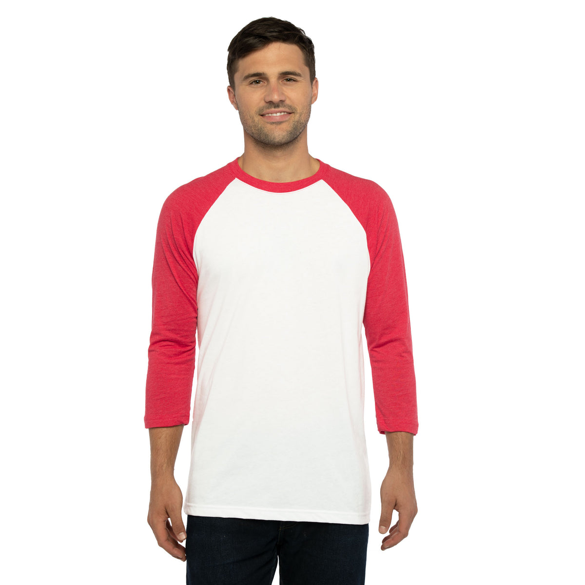 TOP PRO Men's 3/4 Sleeve Raglan Baseball Tee - Red/White Two-Tone Cotton Jersey Shirt, Size X-Large