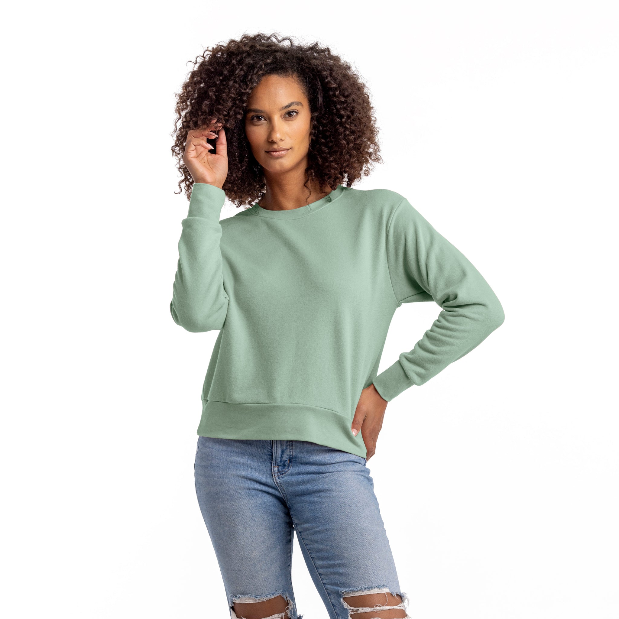 9084 Women's Sueded French Terry Sweatshirt Stonewash Green