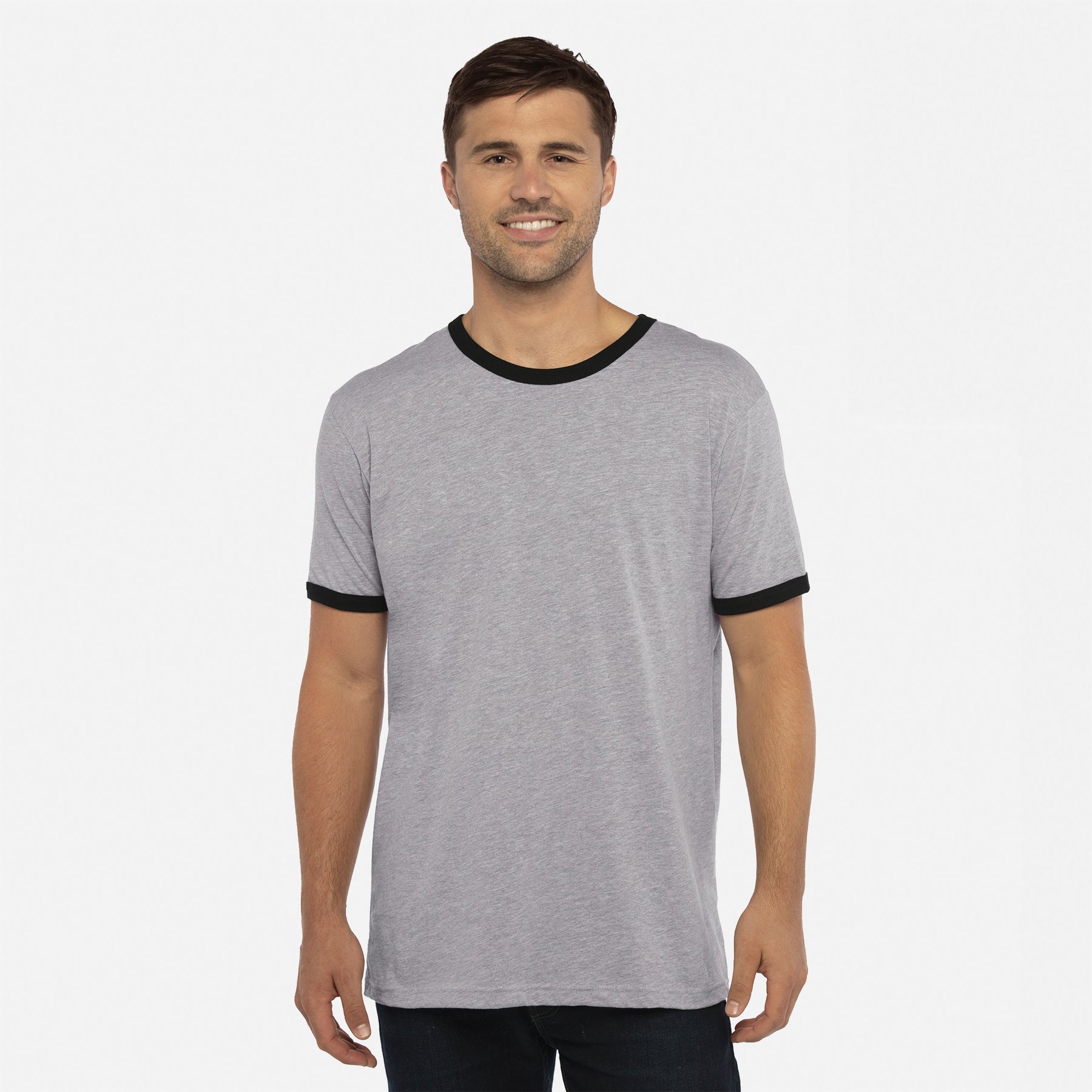 Reign Ringer Tee 3604 Cotton Ringer Tee Heather Gray Black | Next Level Apparel
