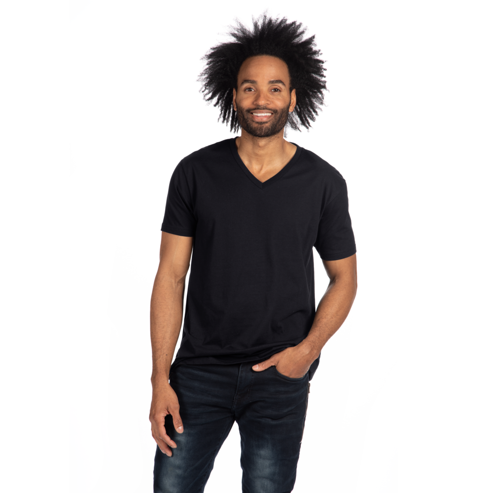 Our CVC's retail cut, softness, and breathability elevates a classic v-neck. Offers durability and comfortability in one tee, get a versatile piece that provides consistent fit and comfort after every wash.