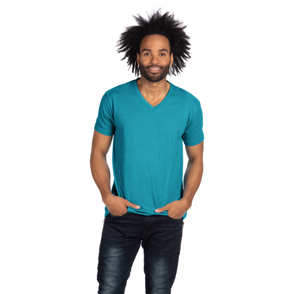 Our CVC's retail cut, softness, and breathability elevates a classic v-neck. Offers durability and comfortability in one tee, get a versatile piece that provides consistent fit and comfort after every wash.