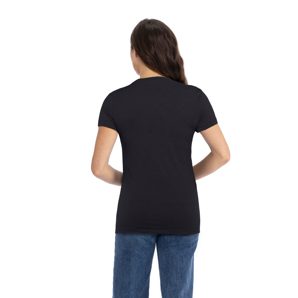 Our Women's Tri-Blend T-shirt is tailored specifically for her with a feminine shape. This T-shirt is about as soft as they come, just like the rest of our Tri-Blend Collection, with a silky hand-feel, great drape, stretch and recovery. It's premium details complete this vintage look with 1x1 Baby Ribbed set-in crew neck with front cover stitching, hemmed sleeves, side seams and a finished straight bottom hem.