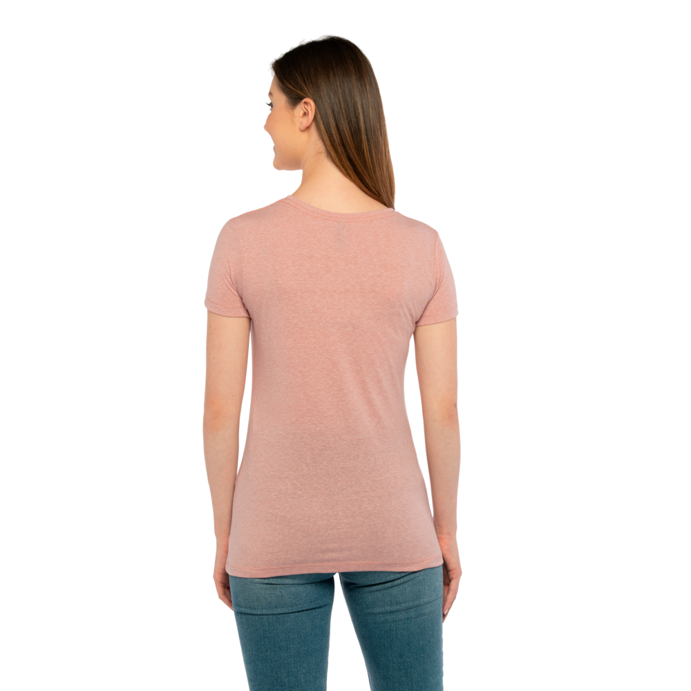 Our Women's Tri-Blend T-shirt is tailored specifically for her with a feminine shape. This T-shirt is about as soft as they come, just like the rest of our Tri-Blend Collection, with a silky hand-feel, great drape, stretch and recovery. It's premium details complete this vintage look with 1x1 Baby Ribbed set-in crew neck with front cover stitching, hemmed sleeves, side seams and a finished straight bottom hem.