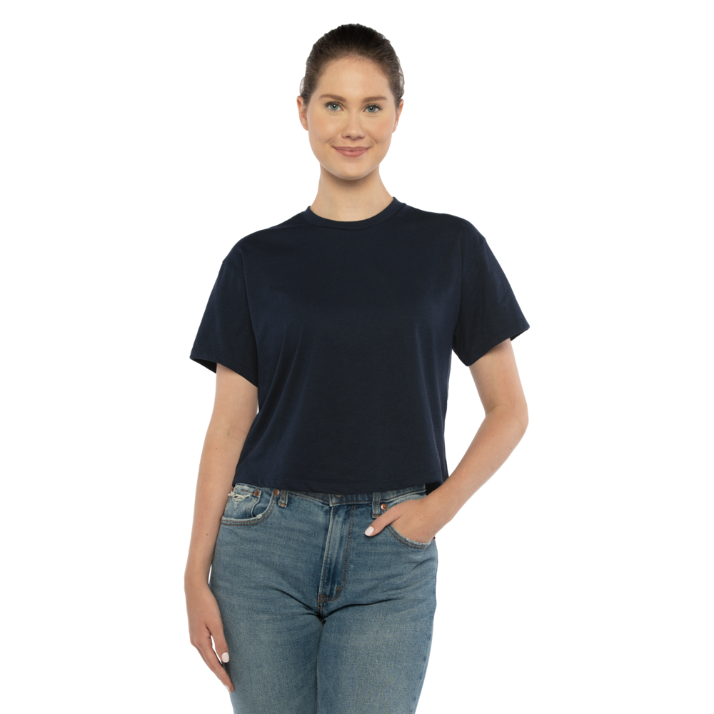 Inspired by the casual and cool vibe of Southern California, this crop has a modest cut and a length that hits just below the belly button with a finished hem and neck binding. This silhouette is perfect to elevate your everyday casual wear.